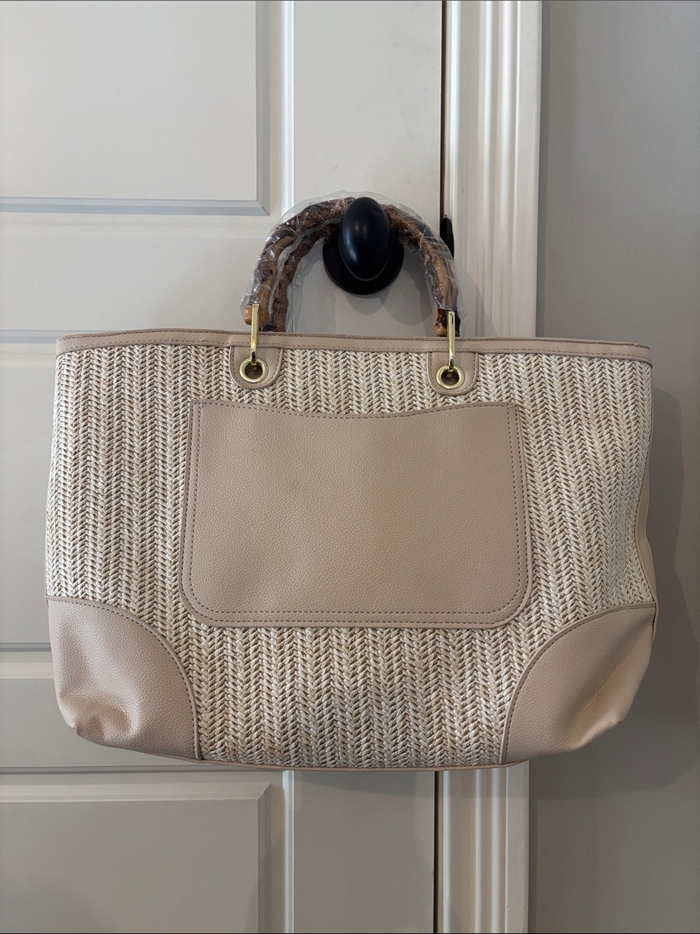 C. Wonder Beige Woven Tote with Tassel - Picture 4 of 9